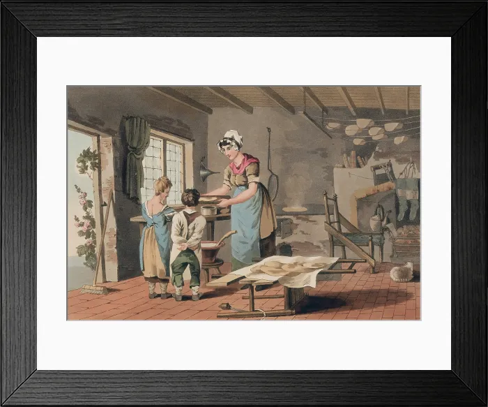 Framed Print : A woman making oat cakes, 1814. Creator: Havell & Son Framed Print : A woman making oat cakes, 1814. Creator: Havell & Son