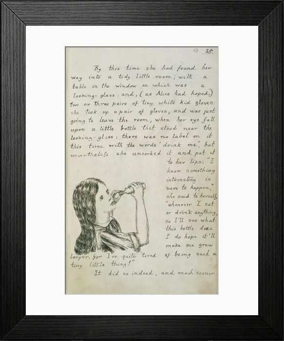 Framed Print : Alice about to drink from a bottle, c1862-c1864. Creator: Lewis Carroll Framed Print : Alice about to drink from a bottle, c1862-c1864. Creator: Lewis Carroll
