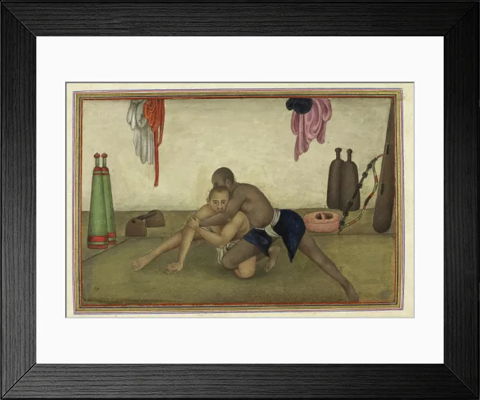 Framed Print : Two men wrestling, 1825. Creator: Anon Framed Print : Two men wrestling, 1825. Creator: Anon