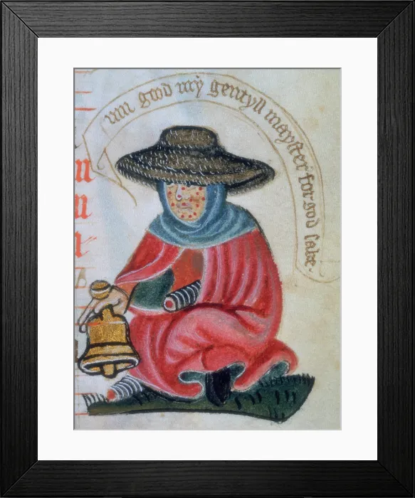 Framed Print : Leper woman with a bell, 14th century. Creator: Unknown Framed Print : Leper woman with a bell, 14th century. Creator: Unknown