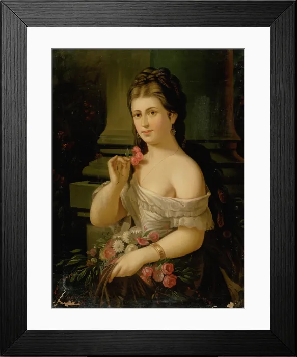 Framed Print : Young Woman with a Bouquet, 1874. Creator: Alexander Nyulassy Framed Print : Young Woman with a Bouquet, 1874. Creator: Alexander Nyulassy