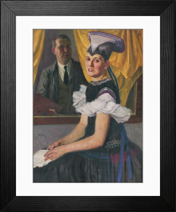 Framed Print : Self-Portrait with a Model in Folk Costume, 1922. Creator: Andrej Kovacik Framed Print : Self-Portrait with a Model in Folk Costume, 1922. Creator: Andrej Kovacik