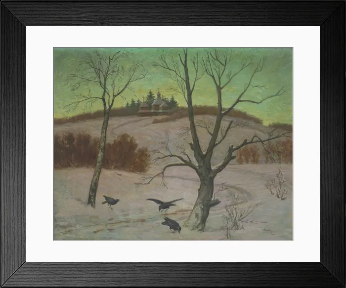 Framed Print : Winter landscape with a church, 1922. Creator: Andrej Kovacik Framed Print : Winter landscape with a church, 1922. Creator: Andrej Kovacik
