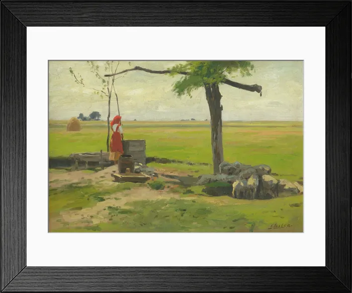 Framed Print : Shepherdess, 1880-1910. Creator: Antal Illes Framed Print : Shepherdess, 1880-1910. Creator: Antal Illes