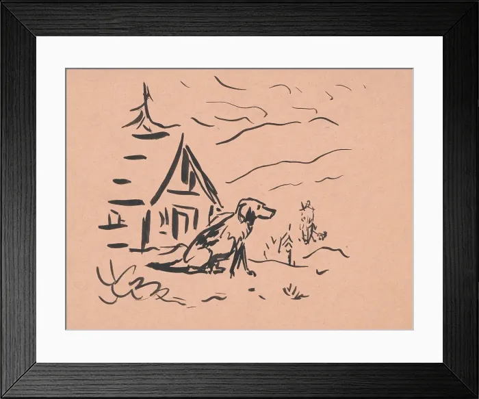 Framed Print : Dog in front of a hut, 1940-1943. Creator: Arnold Peter Weisz-Kubincan Framed Print : Dog in front of a hut, 1940-1943. Creator: Arnold Peter Weisz-Kubincan