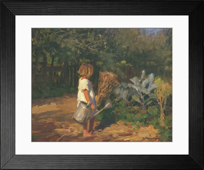 Framed Print : Little girl with a watering can, 1918. Creator: Teodor Jozef Mousson Framed Print : Little girl with a watering can, 1918. Creator: Teodor Jozef Mousson