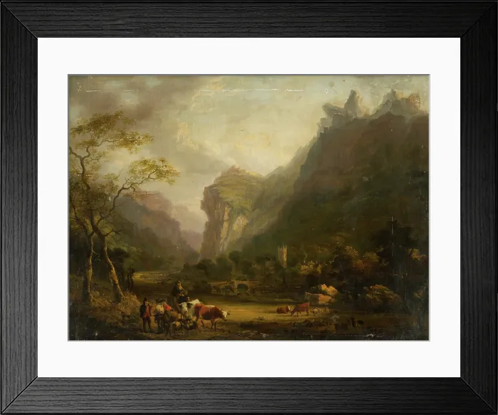 Framed Print : Mountain Valley with a Figural Group in the Foreground, 1800-1820. Creator: Unknown Framed Print : Mountain Valley with a Figural Group in the Foreground, 1800-1820. Creator: Unknown