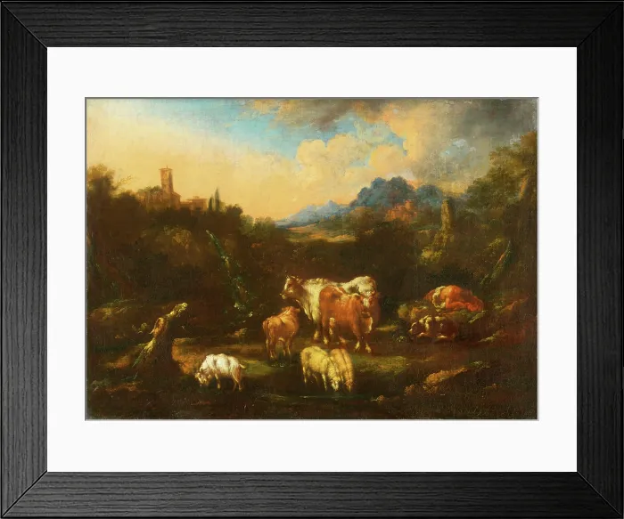 Framed Print : Romantic Landscape with Flock, around 1680-1690. Creator: Unknown Framed Print : Romantic Landscape with Flock, around 1680-1690. Creator: Unknown
