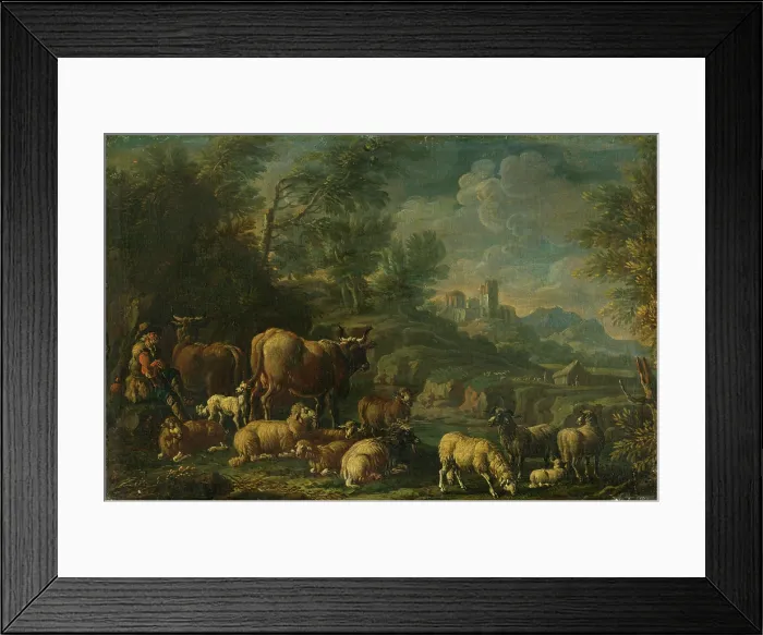 Framed Print : Herdsman with his Herd in Romantic Landscape, last 3rd 18th century. Creator: Unknown Framed Print : Herdsman with his Herd in Romantic Landscape, last 3rd 18th century. Creator: Unknown