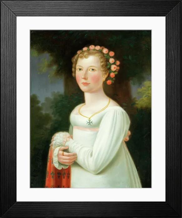 Framed Print : Portrait of a Girl in a White Dress, 1800-1820. Creator: Unknown Framed Print : Portrait of a Girl in a White Dress, 1800-1820. Creator: Unknown
