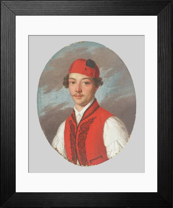 Framed Print : Portrait of a Young Man in a Red Vest, 1830-1840. Creator: Unknown Framed Print : Portrait of a Young Man in a Red Vest, 1830-1840. Creator: Unknown