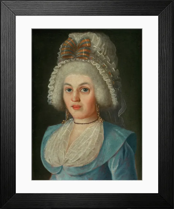 Framed Print : Portrait of a Lady in Lace Bonnet, around 1790. Creator: Unknown Framed Print : Portrait of a Lady in Lace Bonnet, around 1790. Creator: Unknown