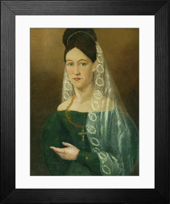 Framed Print : Portrait of a woman in a white veil, 1840-1850. Creator: Unknown Framed Print : Portrait of a woman in a white veil, 1840-1850. Creator: Unknown