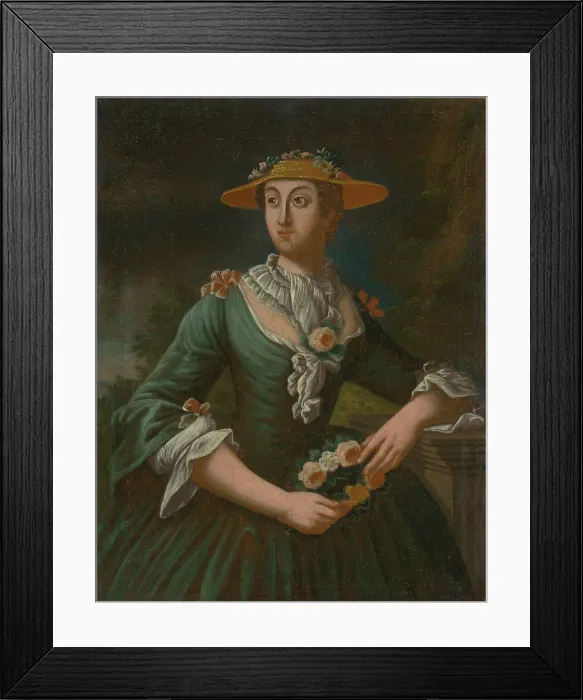 Framed Print : Portrait of a Woman in a Hat with Flowers, 1790-1810. Creator: Unknown Framed Print : Portrait of a Woman in a Hat with Flowers, 1790-1810. Creator: Unknown