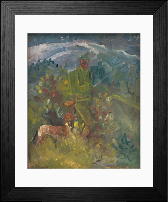 Framed Print : Hunter with Two Dogs, 1940-1944. Creator: Arnold Peter Weisz-Kubincan