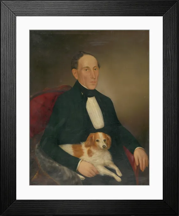 Framed Print : Portrait of a seated man with a dog, 1853. Creator: Palinka Framed Print : Portrait of a seated man with a dog, 1853. Creator: Palinka