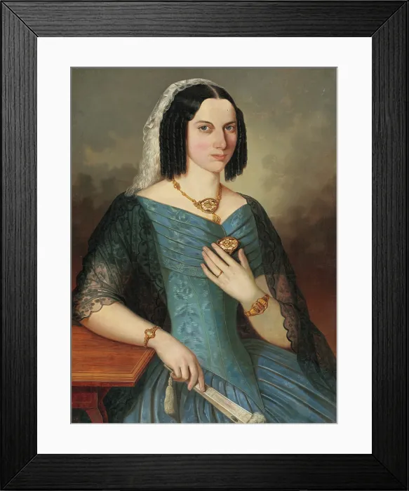 Framed Print : Portrait of a woman in blue, 1854. Creator: Peter Michal Bohun Framed Print : Portrait of a woman in blue, 1854. Creator: Peter Michal Bohun