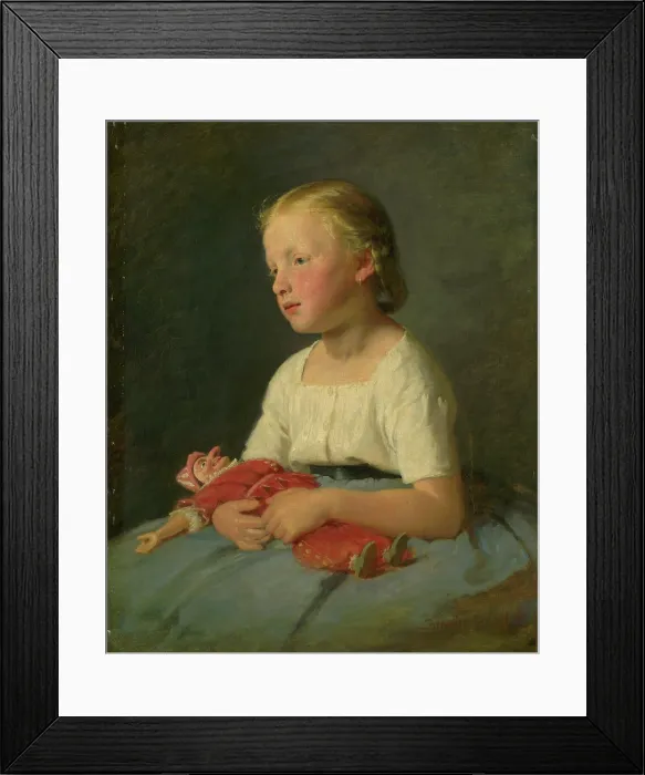 Framed Print : Little girl with a doll, 1863. Creator: Gyula Benczur Framed Print : Little girl with a doll, 1863. Creator: Gyula Benczur