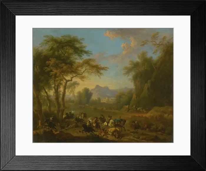 Framed Print : Horsemen attacking travellers, after 1700. Creator: Jan van Huchtenburgh Framed Print : Horsemen attacking travellers, after 1700. Creator: Jan van Huchtenburgh