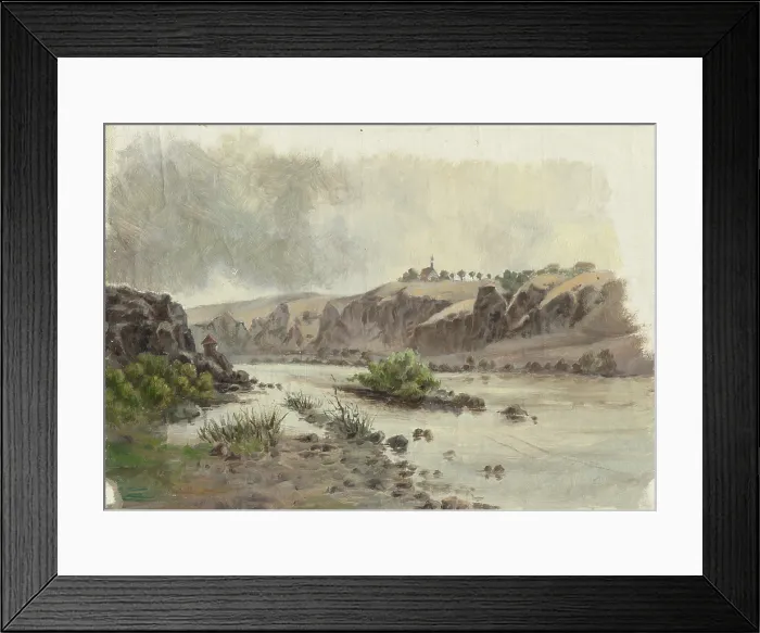 Framed Print : Church on a bank above a river, 1860-1900. Creator: Jan Nowopacky Framed Print : Church on a bank above a river, 1860-1900. Creator: Jan Nowopacky