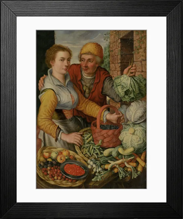 Framed Print : Couple with Vegetables and Fruit, 1559. Creator: Joachim Beuckelaer Framed Print : Couple with Vegetables and Fruit, 1559. Creator: Joachim Beuckelaer