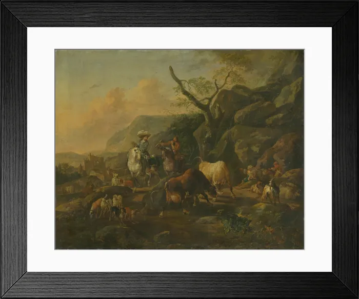 Framed Print : Landscape with huntsmen, 1660-1678. Creator: Johann Heinrich Roos Framed Print : Landscape with huntsmen, 1660-1678. Creator: Johann Heinrich Roos