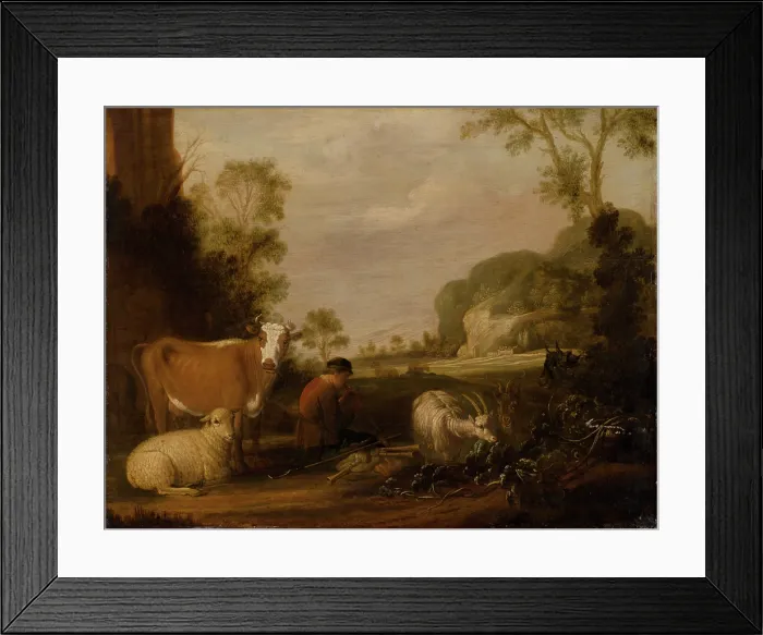 Framed Print : Shepherd playing music, 1650-1680. Creator: Jan Baptist Wolfaerts Framed Print : Shepherd playing music, 1650-1680. Creator: Jan Baptist Wolfaerts