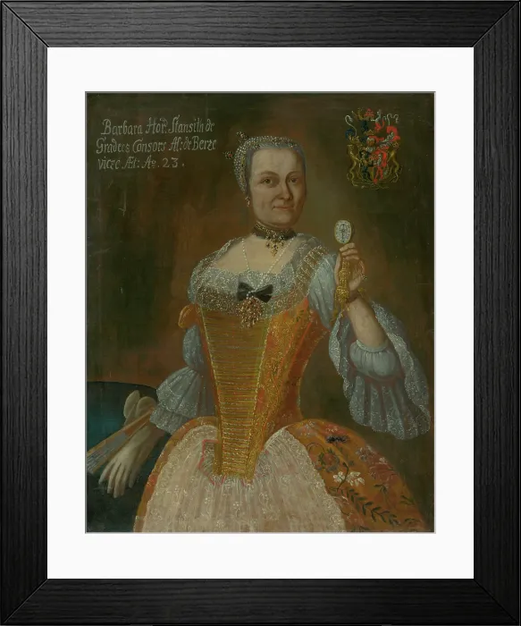 Framed Print : Portrait of Barbora Horvathova-Stancicova holding a watch, aged 23, c1759. Creator: Jan Gottlieb Kramer Framed Print : Portrait of Barbora Horvathova-Stancicova holding a watch, aged 23, c1759. Creator: Jan Gottlieb Kramer