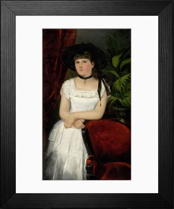 Framed Print : Portrait of a girl in a white dress, 1895. Creator: Ludovit Kubanyi Framed Print : Portrait of a girl in a white dress, 1895. Creator: Ludovit Kubanyi