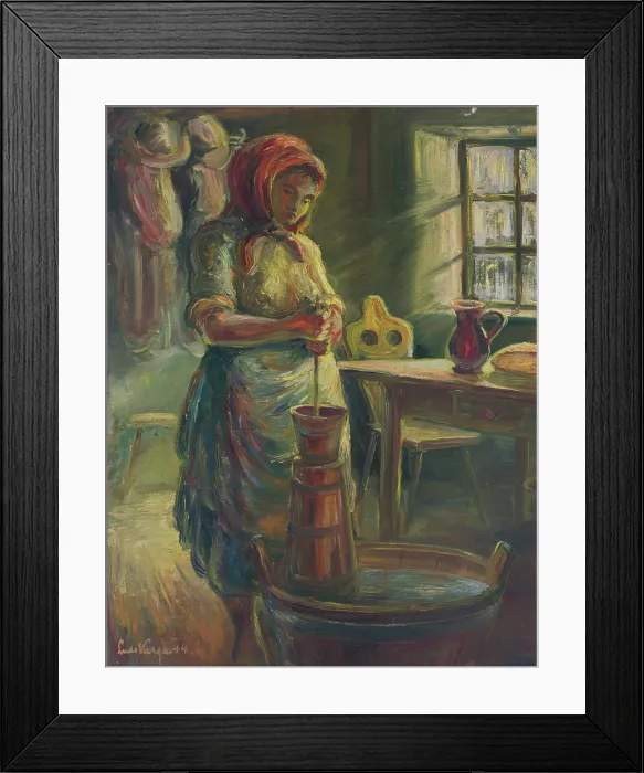 Framed Print : Churning butter, 1944. Creator: Ludovit Varga Framed Print : Churning butter, 1944. Creator: Ludovit Varga
