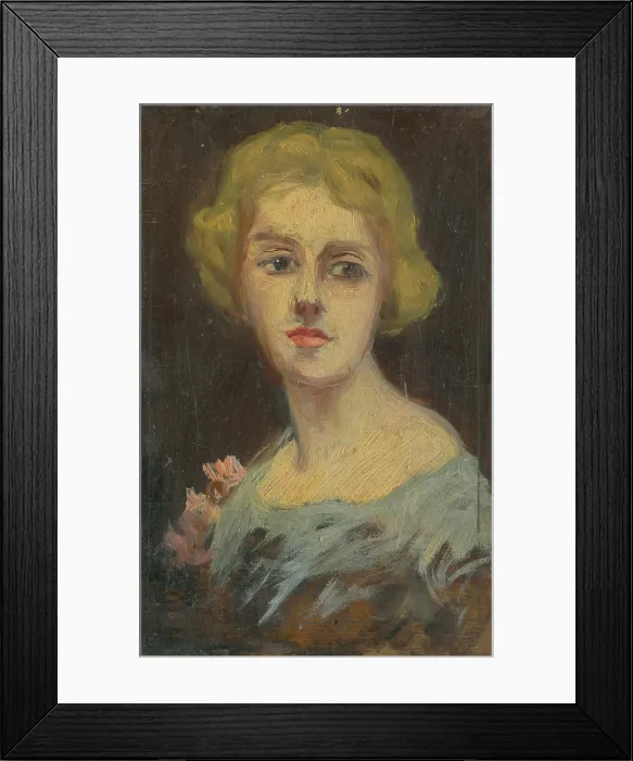 Framed Print : Portrait of a Woman in Sky-Blue Dress, 1920-1930. Creator: Ludovit Pitthordt Framed Print : Portrait of a Woman in Sky-Blue Dress, 1920-1930. Creator: Ludovit Pitthordt