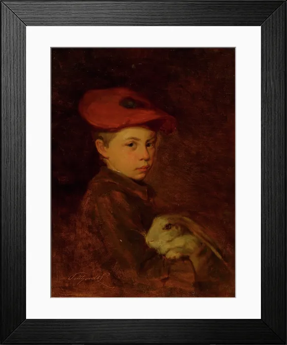 Framed Print : Boy with a Bunny, 1885-1900. Creator: Ludovit Pitthordt Framed Print : Boy with a Bunny, 1885-1900. Creator: Ludovit Pitthordt