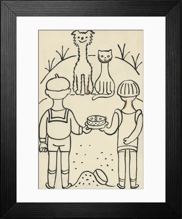 Framed Print : 32. Talking about a dog and a cat, around 1928. Creator: Josef Capek Framed Print : 32. Talking about a dog and a cat, around 1928. Creator: Josef Capek