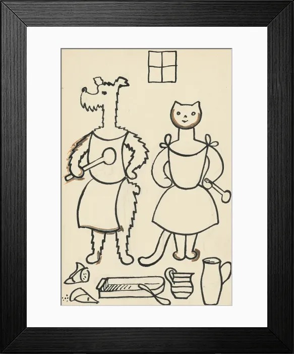 Framed Print : 33. Talking about a dog and a cat, around 1928. Creator: Josef Capek Framed Print : 33. Talking about a dog and a cat, around 1928. Creator: Josef Capek