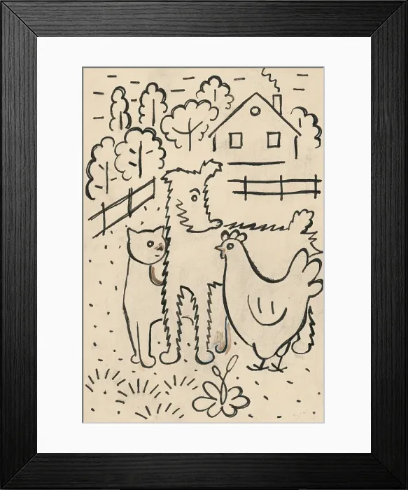 Framed Print : 14. Talking about a dog and a cat, around 1928. Creator: Josef Capek Framed Print : 14. Talking about a dog and a cat, around 1928. Creator: Josef Capek