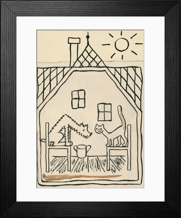 Framed Print : 39. Talking about a dog and a cat, around 1928. Creator: Josef Capek Framed Print : 39. Talking about a dog and a cat, around 1928. Creator: Josef Capek