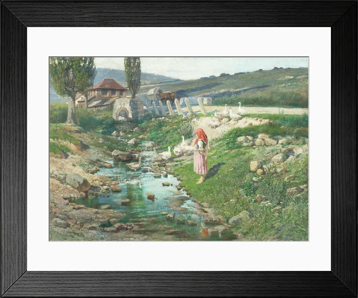 Framed Print : Landscape with goosegirl, 1890-1900. Creator: Vojtech Angyal Framed Print : Landscape with goosegirl, 1890-1900. Creator: Vojtech Angyal