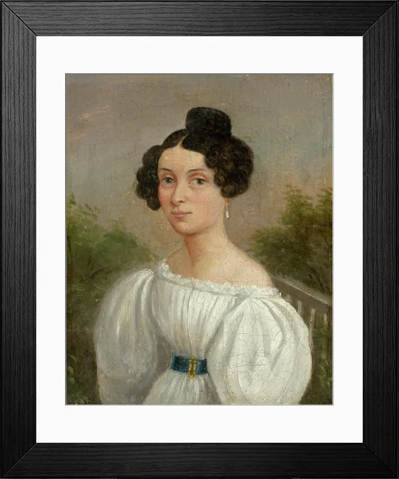 Framed Print : Portrait of a Young Woman in a White Dress, 1830-1840. Creators: Unknown, Jozef Czauczik Framed Print : Portrait of a Young Woman in a White Dress, 1830-1840. Creators: Unknown, Jozef Czauczik