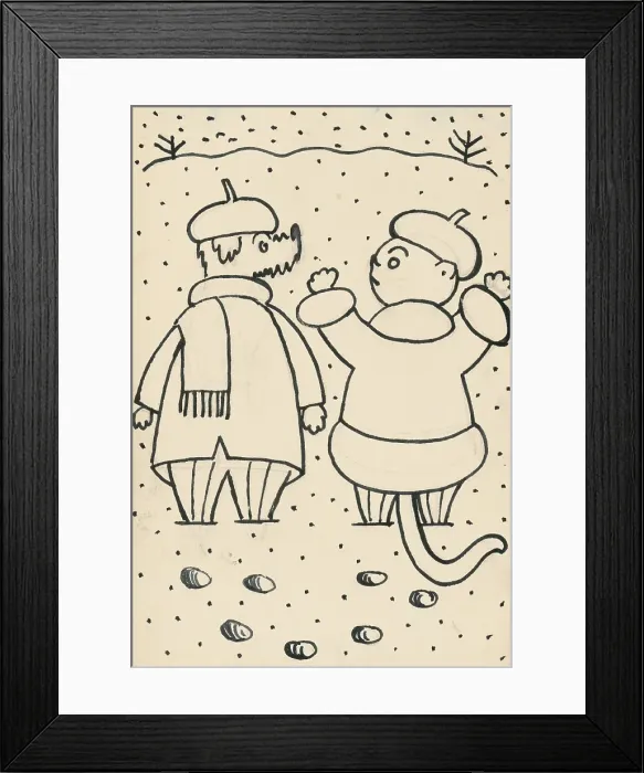 Framed Print : 19. Talking about a dog and a cat, around 1928. Creator: Josef Capek Framed Print : 19. Talking about a dog and a cat, around 1928. Creator: Josef Capek