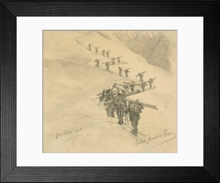 Framed Print : Transportation of boards and exchange of battle groups, 1916. Creator: Elemir Halasz-Hradil Framed Print : Transportation of boards and exchange of battle groups, 1916. Creator: Elemir Halasz-Hradil