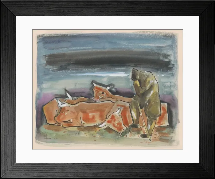Framed Print : Evening on the pasture, 1936. Creator: Mikulas Galanda Framed Print : Evening on the pasture, 1936. Creator: Mikulas Galanda