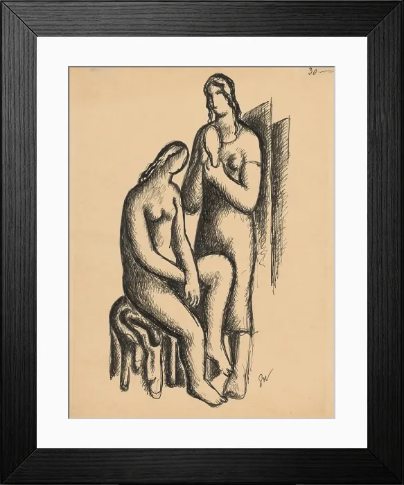 Framed Print : Two girlfriends, 1929. Creator: Mikulas Galanda Framed Print : Two girlfriends, 1929. Creator: Mikulas Galanda