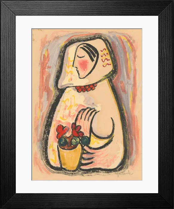 Framed Print : Girl with a basket of flowers, 1937-1938. Creator: Mikulas Galanda Framed Print : Girl with a basket of flowers, 1937-1938. Creator: Mikulas Galanda
