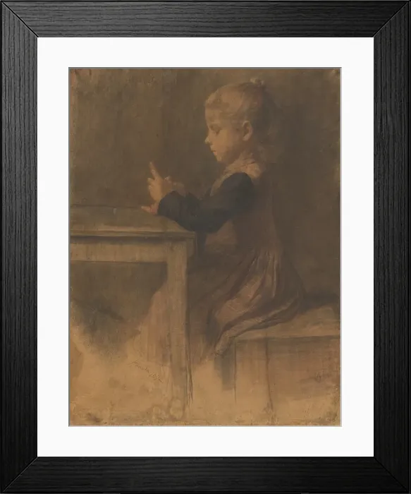 Framed Print : Little girl knitting, 1892. Creator: Jozef Hanula Framed Print : Little girl knitting, 1892. Creator: Jozef Hanula