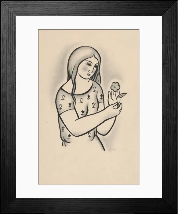 Framed Print : Girl with a flower, around 1926-1927. Creator: Mikulas Galanda Framed Print : Girl with a flower, around 1926-1927. Creator: Mikulas Galanda