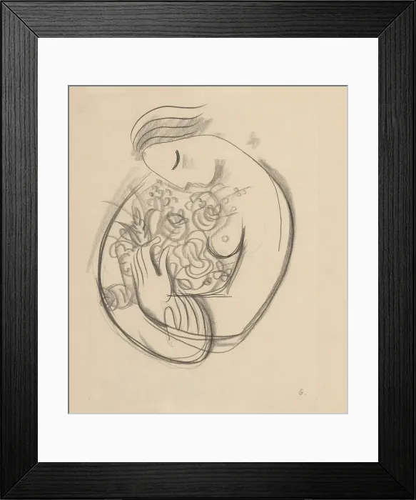 Framed Print : Girl with flowers in her arms, 1938. Creator: Mikulas Galanda Framed Print : Girl with flowers in her arms, 1938. Creator: Mikulas Galanda