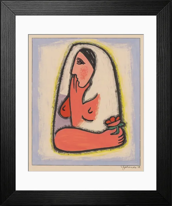 Framed Print : Woman with a flower, 1938. Creator: Mikulas Galanda Framed Print : Woman with a flower, 1938. Creator: Mikulas Galanda