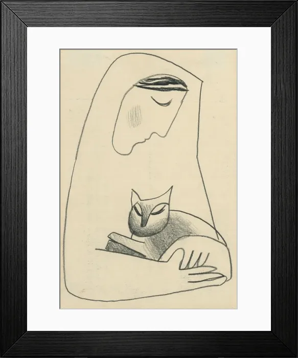 Framed Print : Girl with a cat in her arms, 1937-1938. Creator: Mikulas Galanda Framed Print : Girl with a cat in her arms, 1937-1938. Creator: Mikulas Galanda