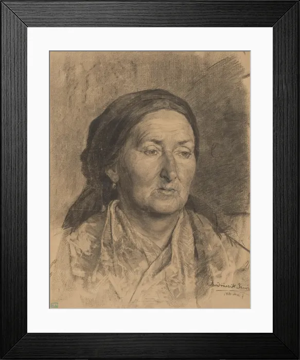 Framed Print : Portrait of an old woman in a scarf, 1881. Creator: Jeno Jendrassik Framed Print : Portrait of an old woman in a scarf, 1881. Creator: Jeno Jendrassik