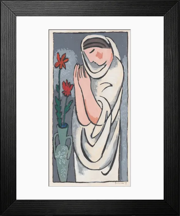 Framed Print : Woman and a flower, 1937. Creator: Mikulas Galanda Framed Print : Woman and a flower, 1937. Creator: Mikulas Galanda